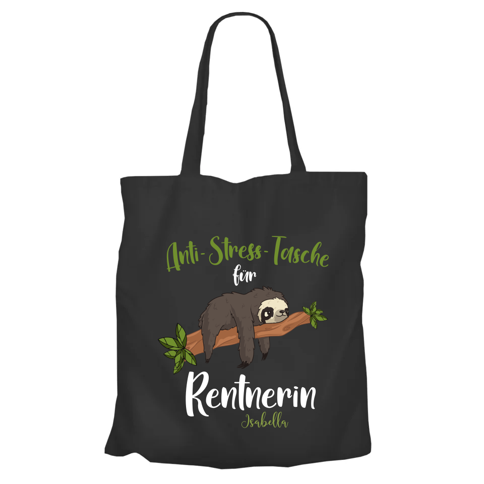 Jutebeutel Renter - Anti Stress Tasche für Rentnerin - Personalisiert mit Namen - Geschenk zur Rente Schwarz - Fulima