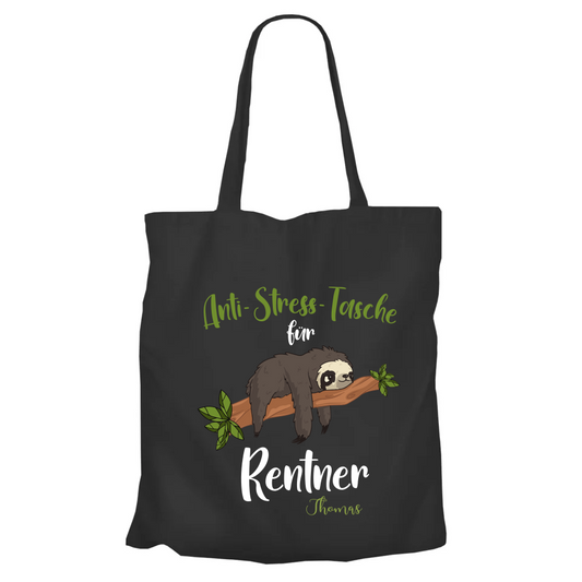 Jutebeutel Renter - Anti Stress Tasche für Rentner - Personalisiert mit Namen - Rente Geschenk Schwarz - Fulima