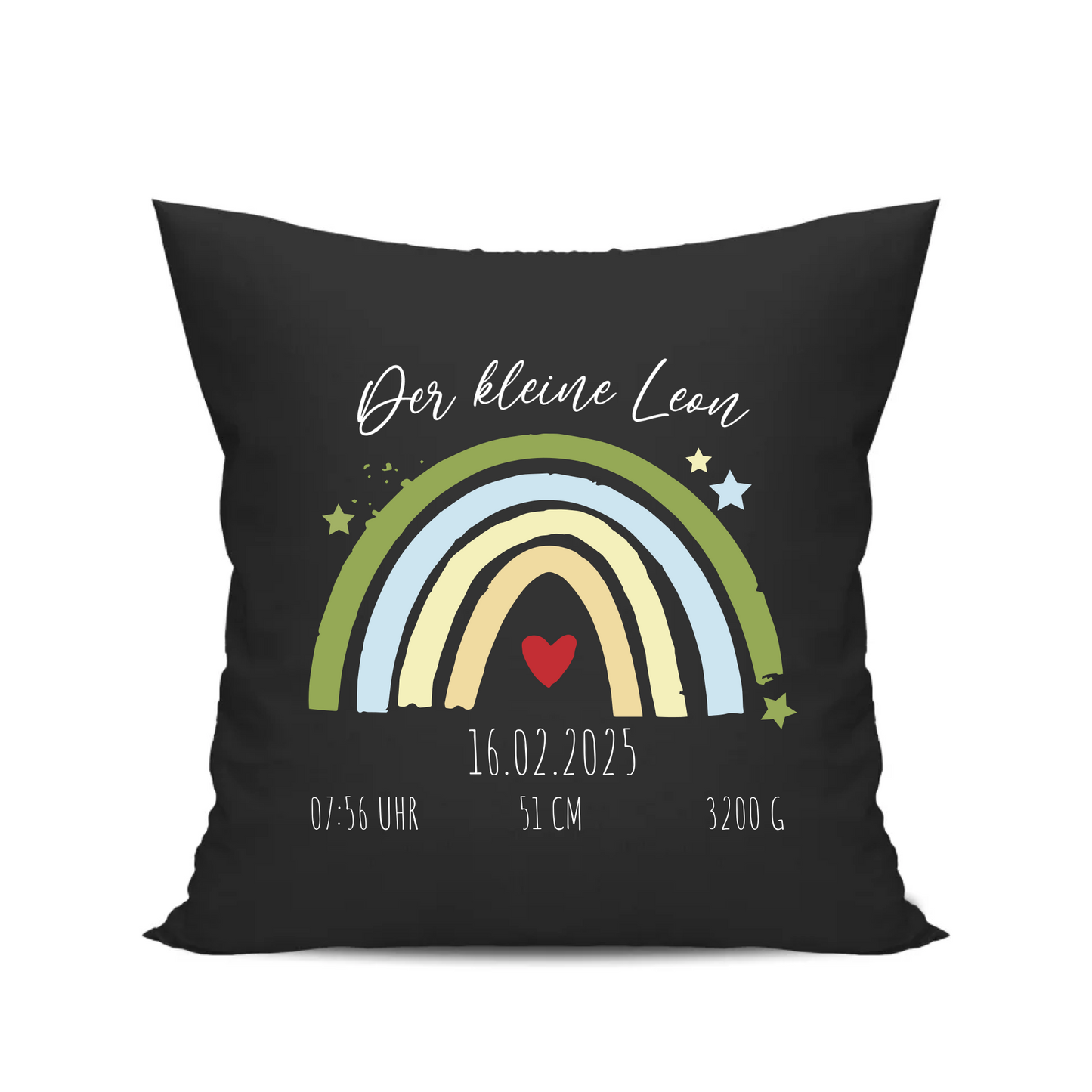 Kissen mit Regenbogen - Geschenk zur Geburt für Jungen Schwarz - Fulima