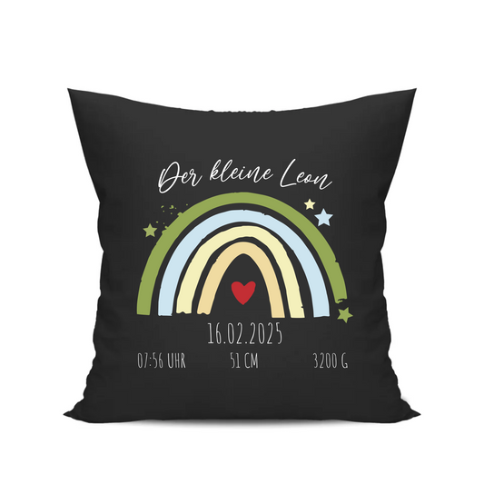 Kissen mit Regenbogen - Geschenk zur Geburt für Jungen Schwarz - Fulima