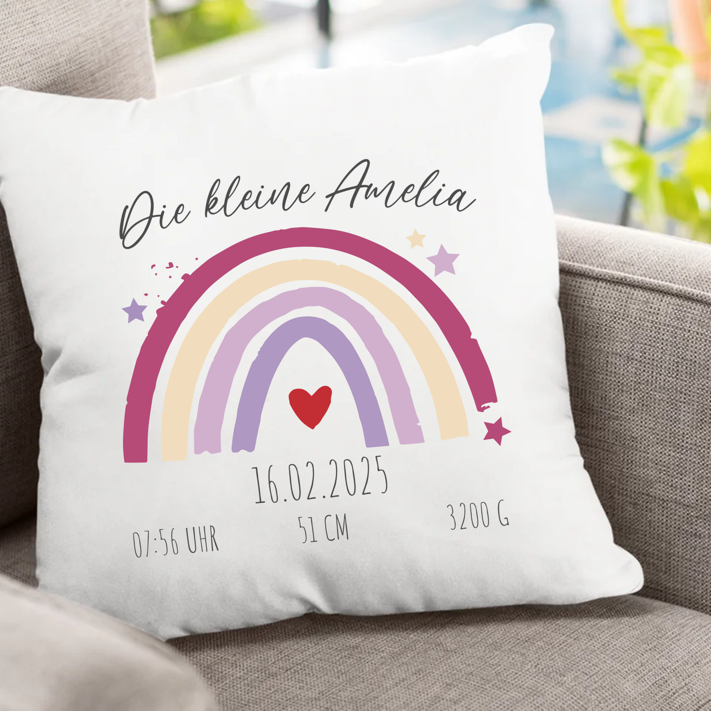 Kissen mit Regenbogen - Geschenk zur Geburt für Mädchen - Fulima