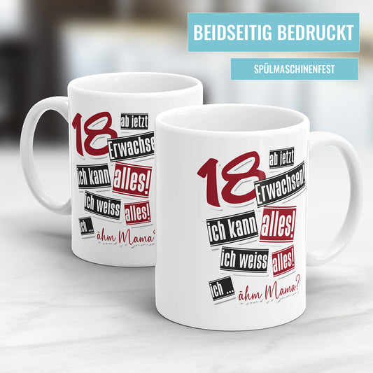 18 ab jetzt Erwachsen Ich kann alles ich weiss alles ähm Mama 18. Geburtstag Tasse - Fulima