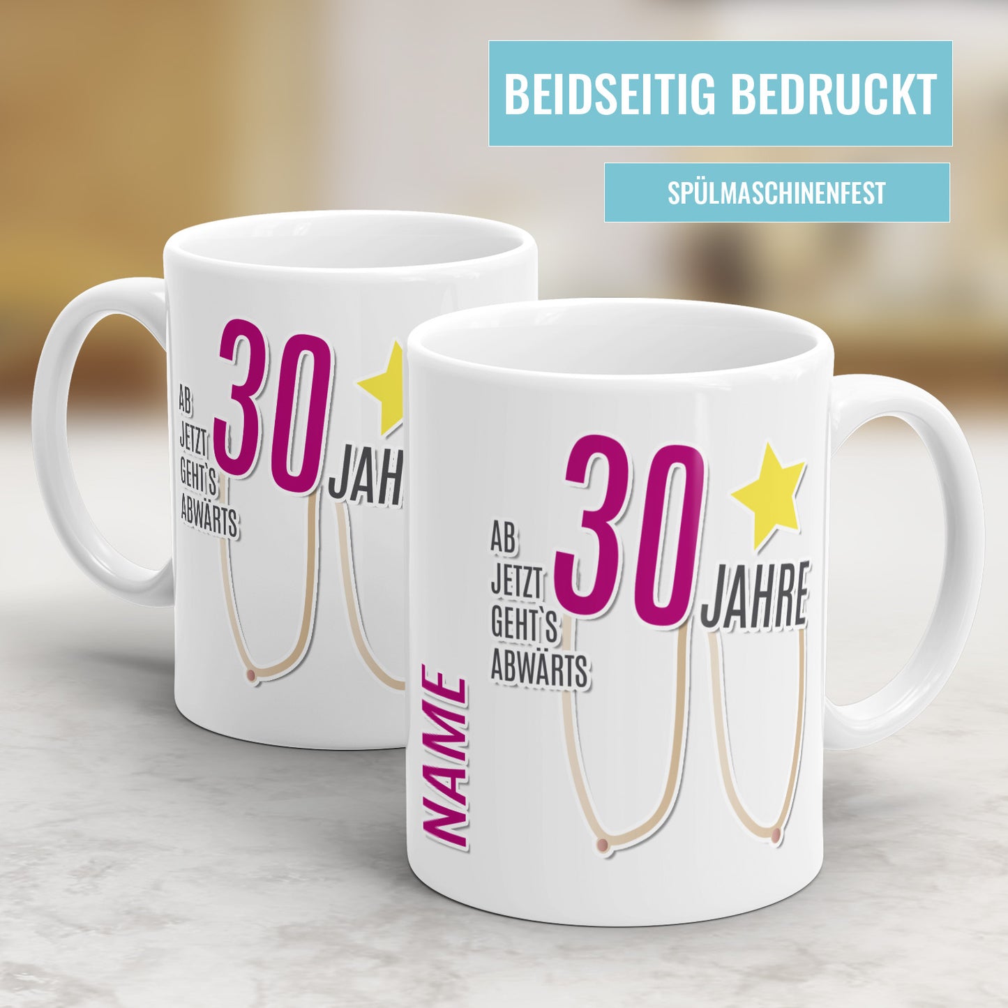 Tasse 30 Geburtstag ab jetzt gehts abwärts personalisiert mit Namen - Fulima