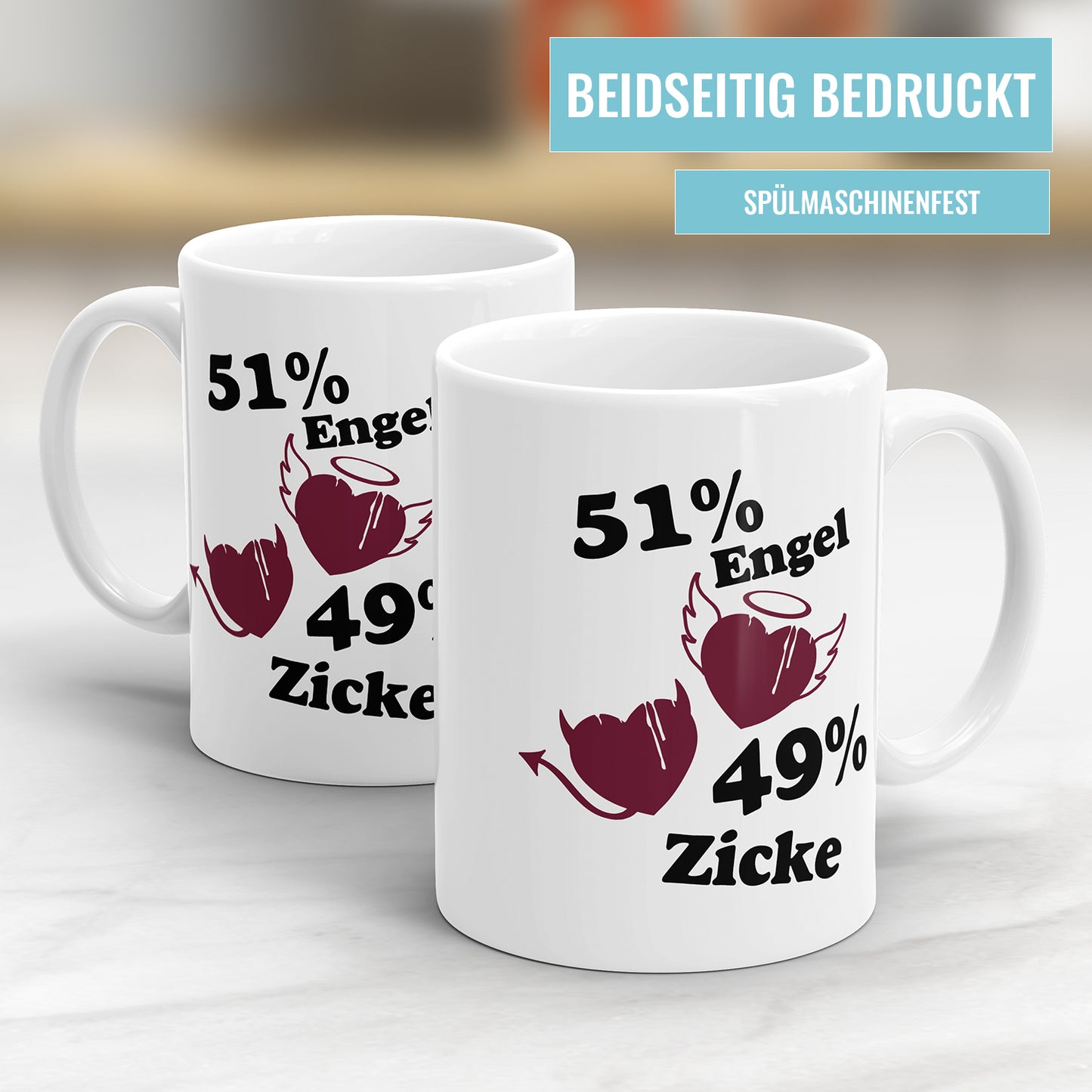 Lustige Tasse mit Spruch - 51% Engel 49% Zicke - Geschenkidee - Fulima