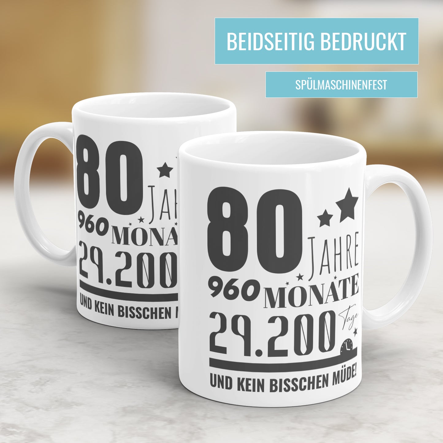 80 Jahre 960 Monate und kein bisschen Müde - Geburtstag Tasse - Fulima