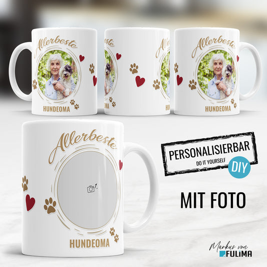 Personalisierte Tasse "Allerbeste Hundeoma" mit Foto - Fulima