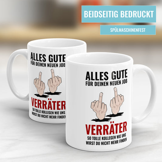 Lustige Abschiedstasse - Alles Gute für deinen neuen Job, Verräter! - Mittelfinger Design - Fulima