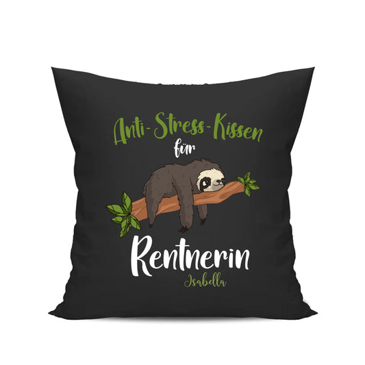 Ruhestand Kissen - Anti Stress Kissen für Rentnerin Personalisiert mit Namen - Geschenk zur Rente Schwarz - Fulima