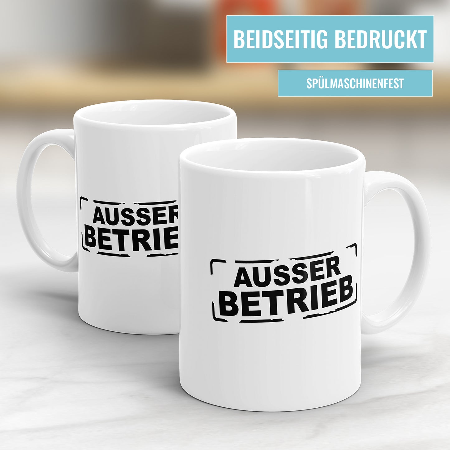 Lustige Sprüche Tasse - "Außer Betrieb" im Stempel-Look - Fulima