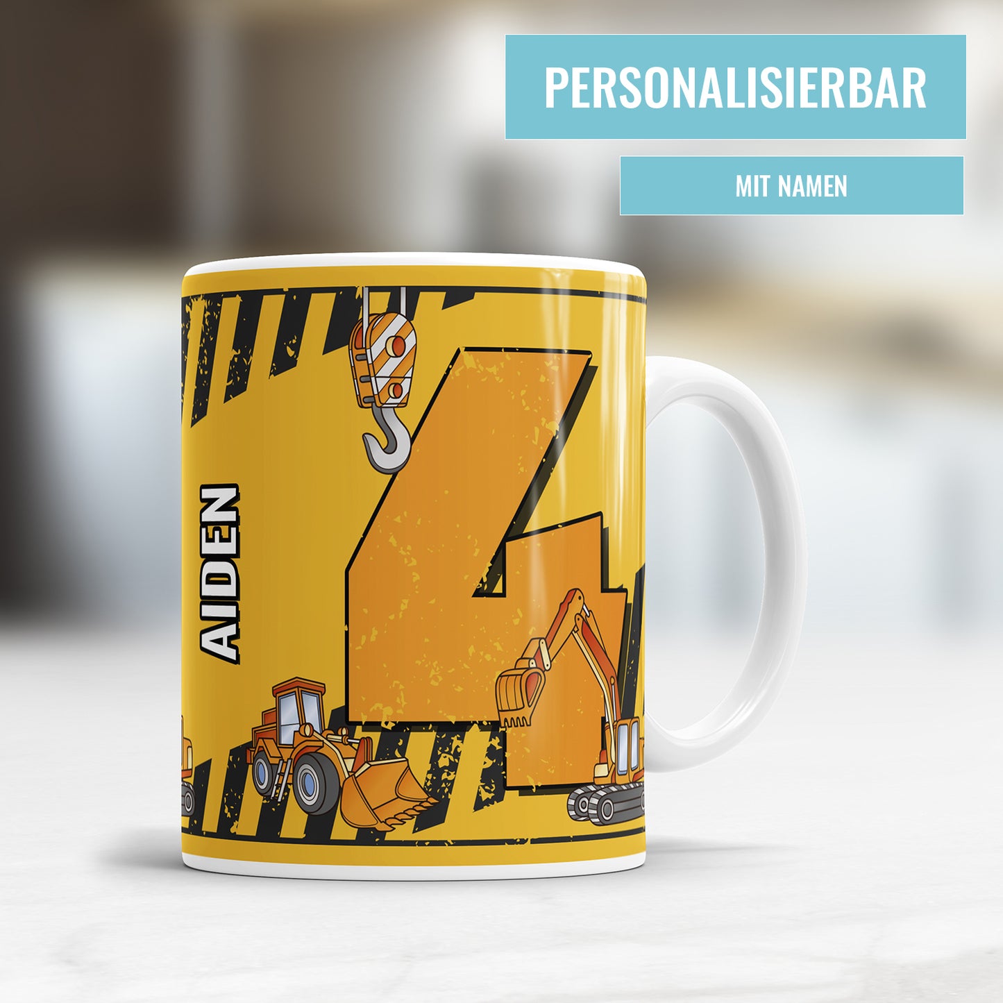 Bagger-Tasse zum 4. Geburtstag – Mit Namen des Geburtstagskindes - Fulima