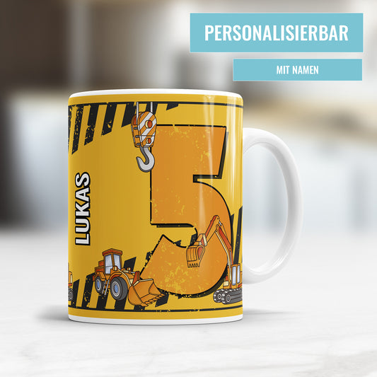 Bagger-Tasse zum 5. Geburtstag – Mit Namen des Geburtstagskindes - Fulima