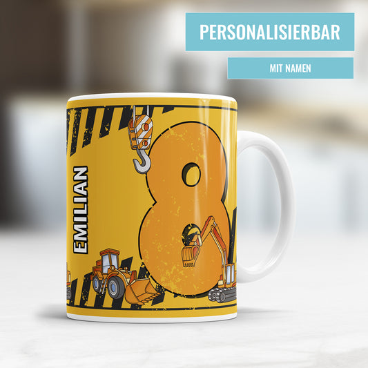 Bagger-Tasse zum 8. Geburtstag – Mit Namen des Geburtstagskindes - Fulima