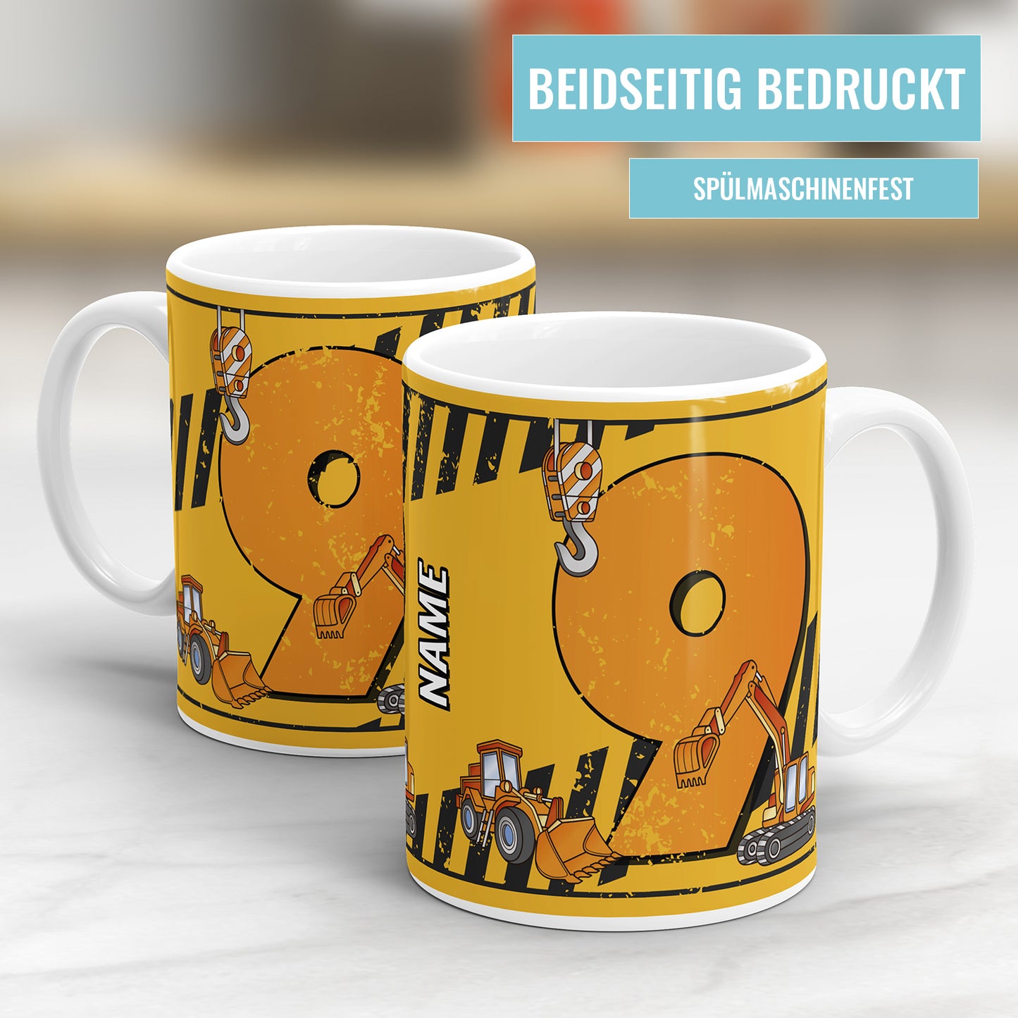 Bagger-Tasse zum 9. Geburtstag – Mit Namen des Geburtstagskindes - Fulima