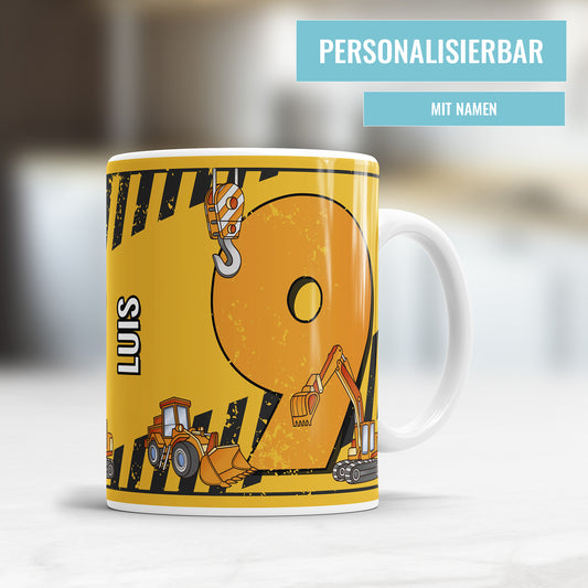 Bagger-Tasse zum 9. Geburtstag – Mit Namen des Geburtstagskindes - Fulima