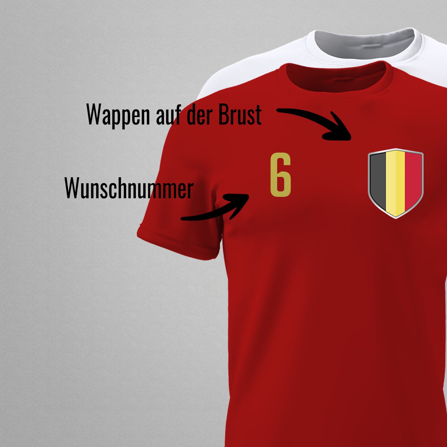 Belgien Shirt mit Wappen und individueller Nummer & Name - FULiMA®