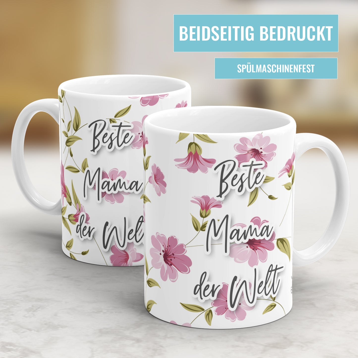 Beste Mama der Welt - Blümchen Design - Beste Mama Tasse - Fulima