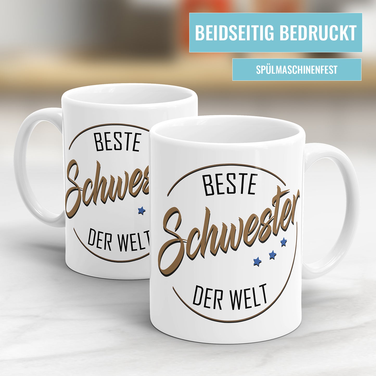 Beste Schwester der Welt Tasse – Sterne im Kreis – Geschenkidee für Schwester - Fulima