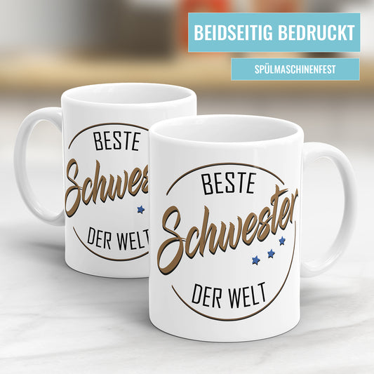 Beste Schwester der Welt Tasse – Sterne im Kreis – Geschenkidee für Schwester - Fulima