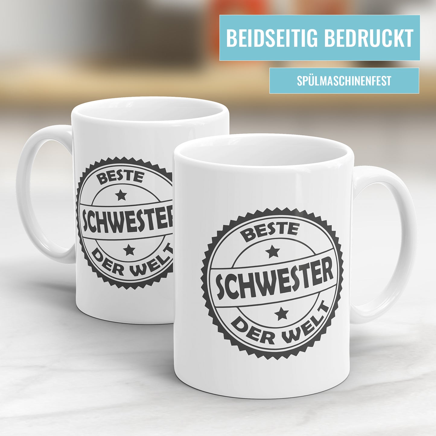 Beste Schwester der Welt Tasse – Stempel Design – Geschenkidee für Schwestern - Fulima