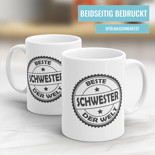 Beste Schwester der Welt Tasse – Stempel Design – Geschenkidee für Schwestern - Fulima