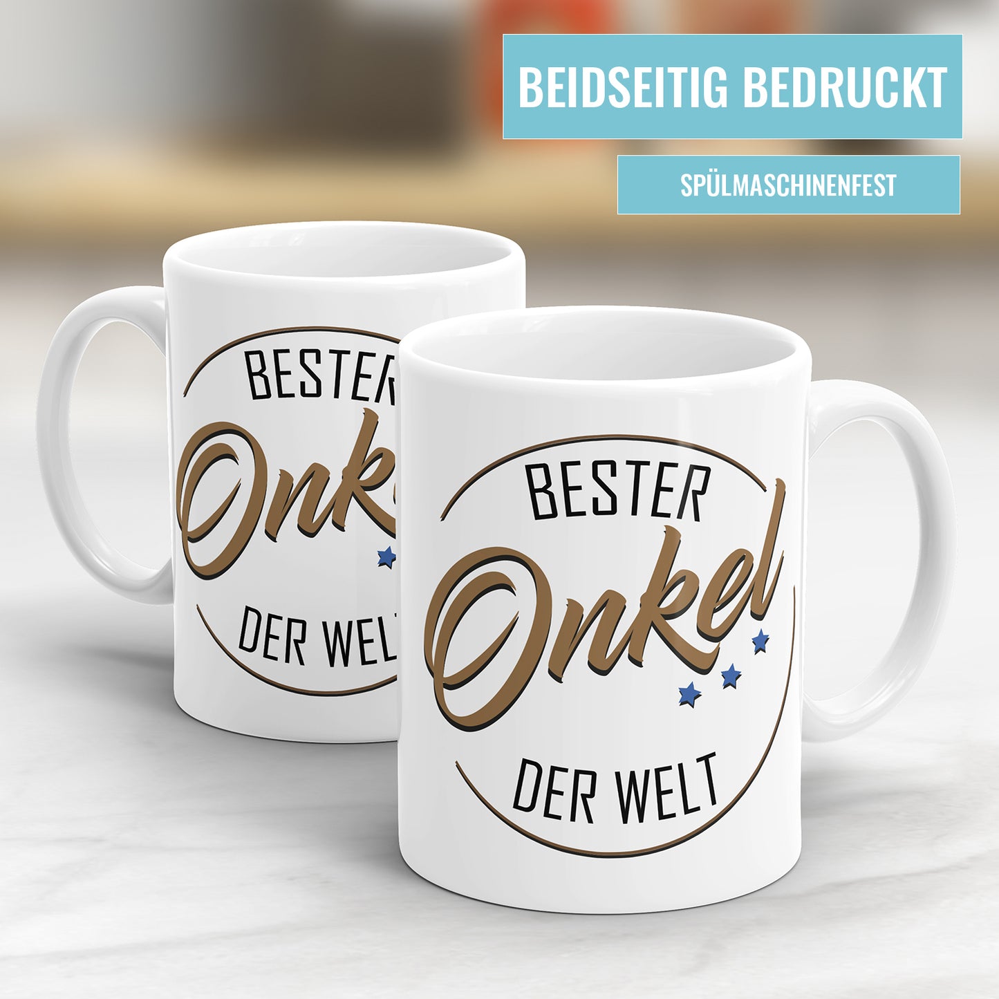 Tasse "Bester Onkel der Welt" - Sterne Kreis Design - Geschenkidee für Onkel - Fulima