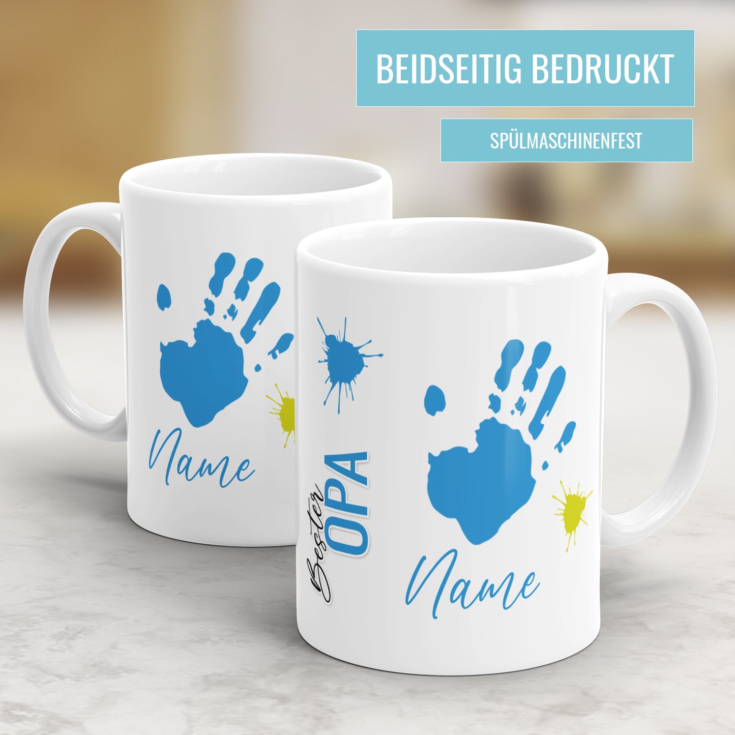 Bester Opa Kinder Handabdrücke mit Namen - Personalisierte Opa Tasse - Fulima
