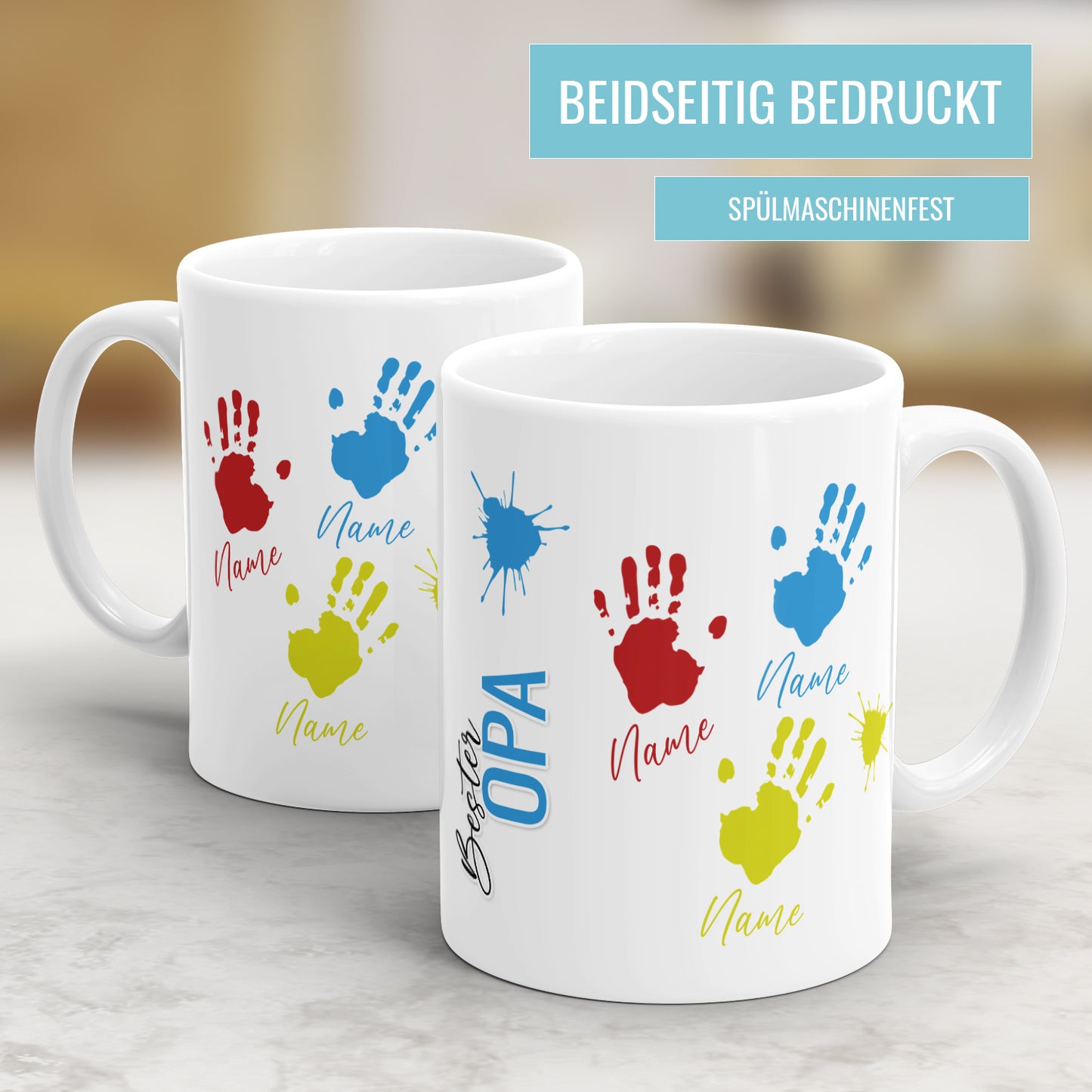Bester Opa Kinder Handabdrücke mit Namen - Personalisierte Opa Tasse - Fulima