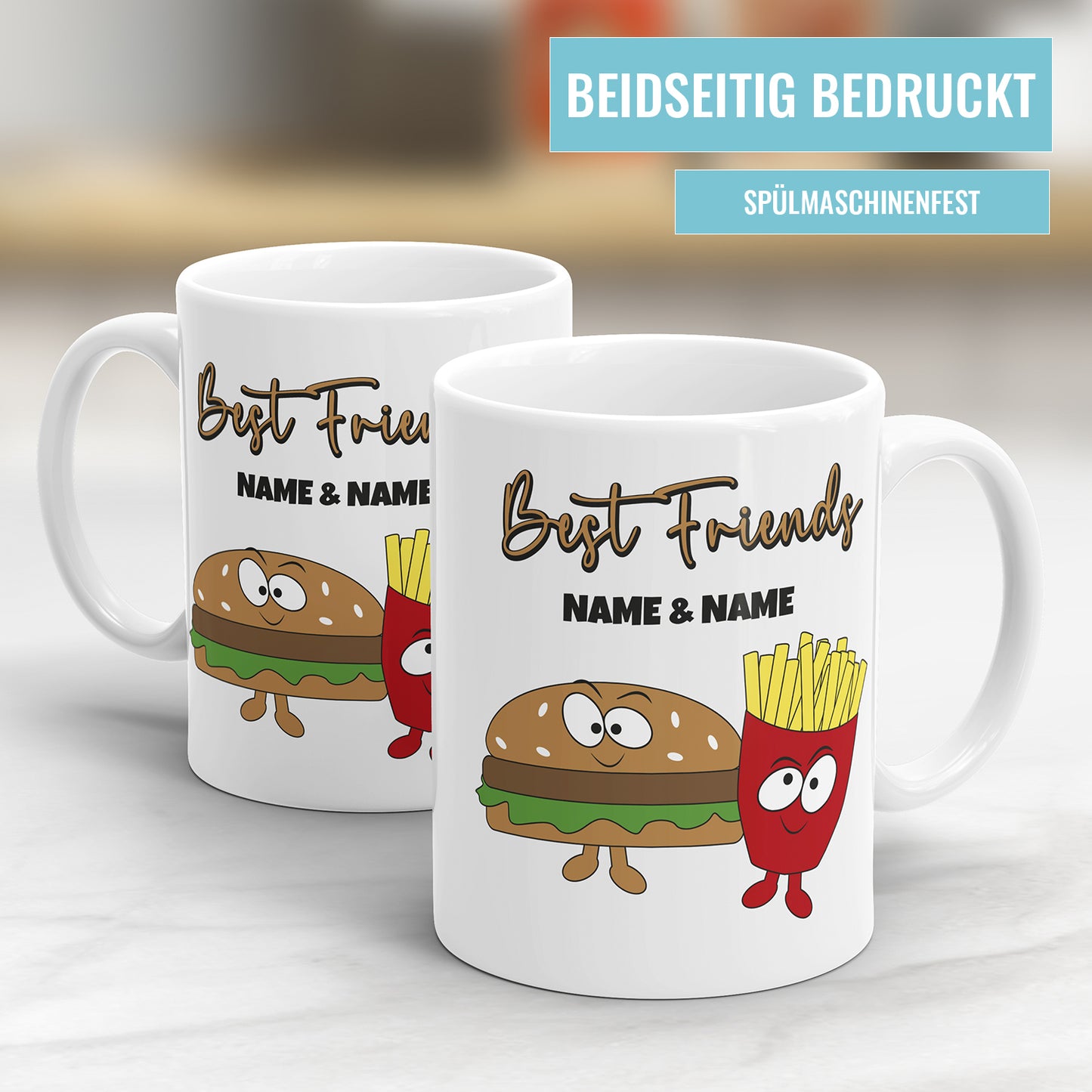 Beste Freunde Tasse Best Friends Burger und Pommes personalisiert mit Namen - Fulima