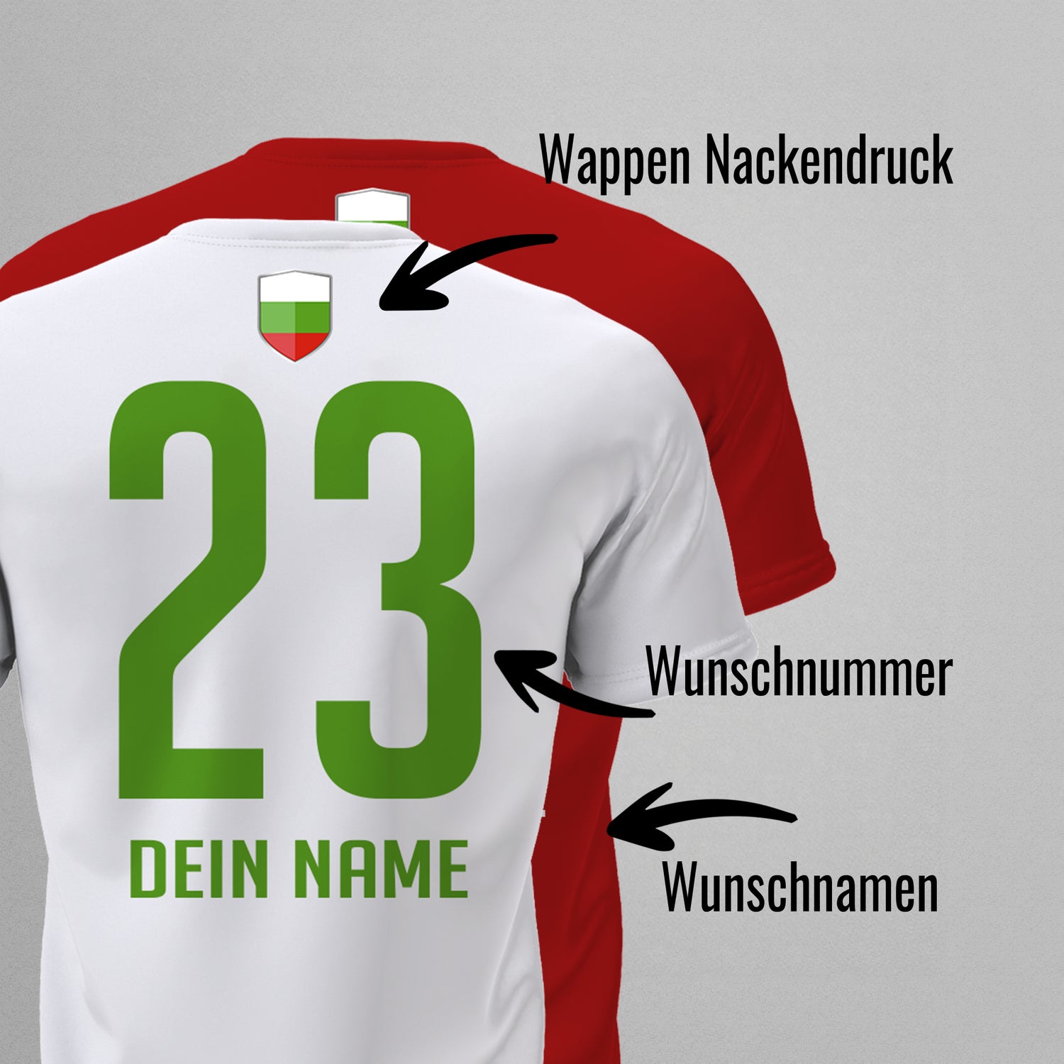 Bulgarien Shirt mit Wappen und individueller Nummer & Name - FULiMA®