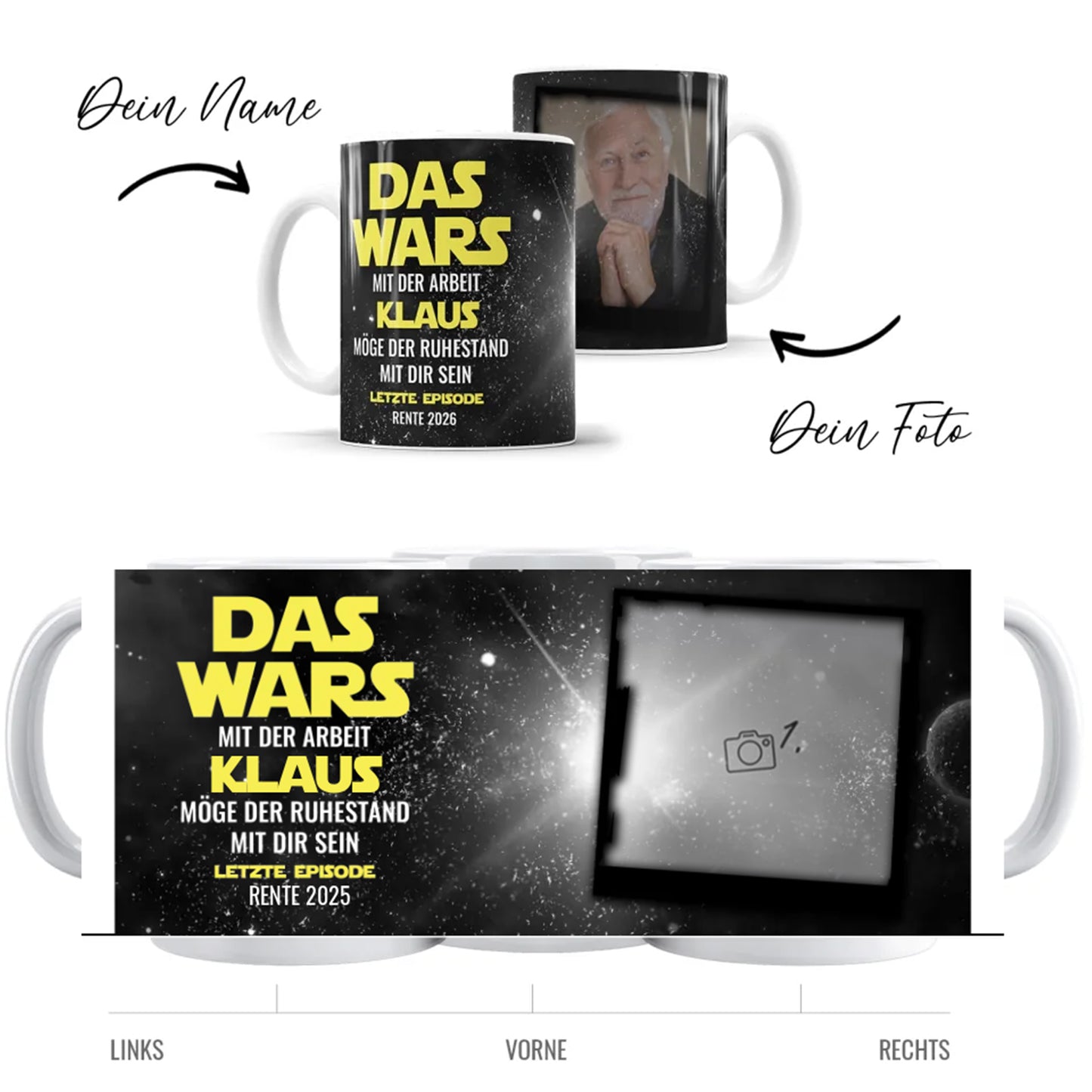 Das Wars - Möge der Ruhestand mit Dir Sein - Personalisiert mit Name - Rentner Tasse Motiv + Foto - Fulima