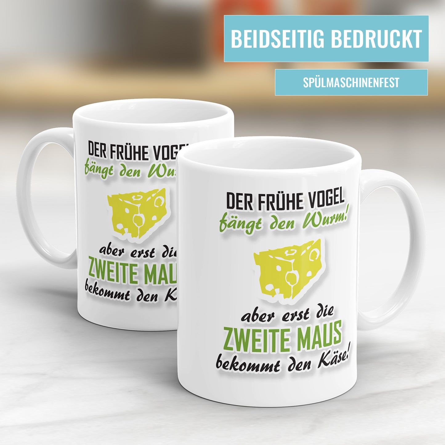 Tasse mit Spruch – "Der frühe Vogel fängt den Wurm" – Lustiges Geschenk - Fulima