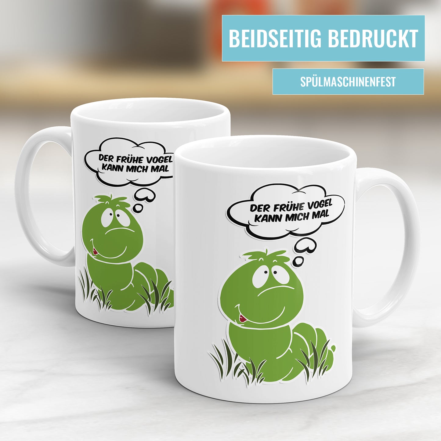 Lustige Spruch-Tasse - Der frühe Vogel kann mich mal Raupe - Geschenkidee - Fulima