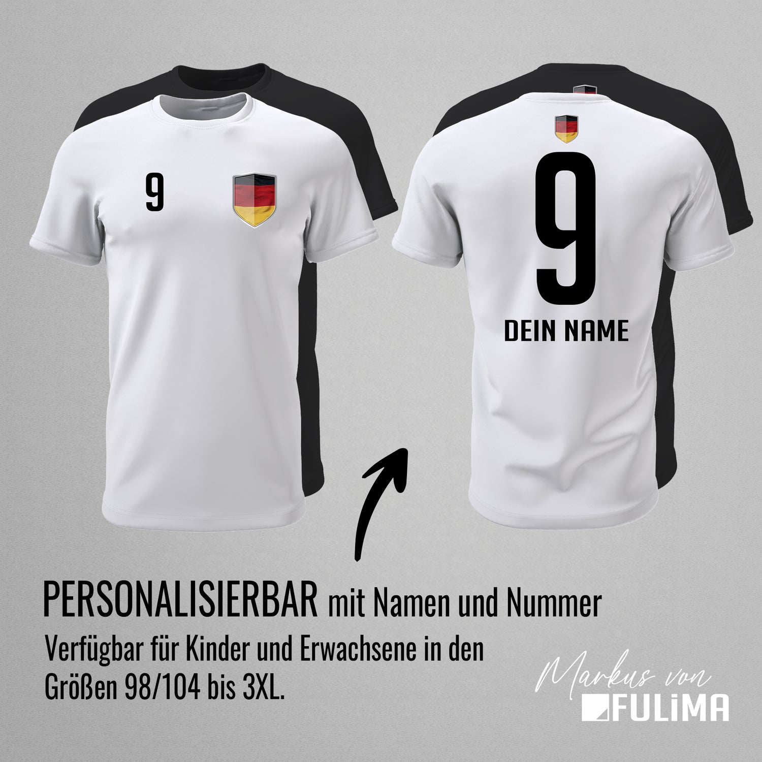 Deutschland Shirt mit Wappen und individueller Nummer & Name - FULiMA®