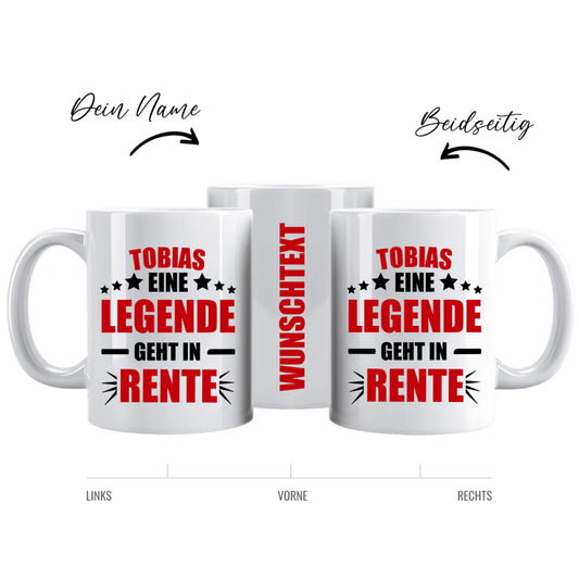 Personalisierte Tasse - Eine Legende geht in Rente - Mit Namen und Wunschtext - Fulima