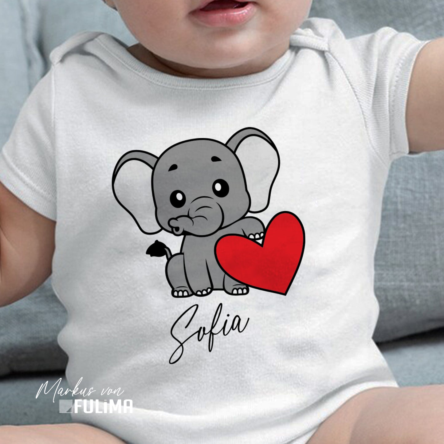 Babybody - Kleiner süßer Elefant mit Herz - Personalisierbar - FULiMA®