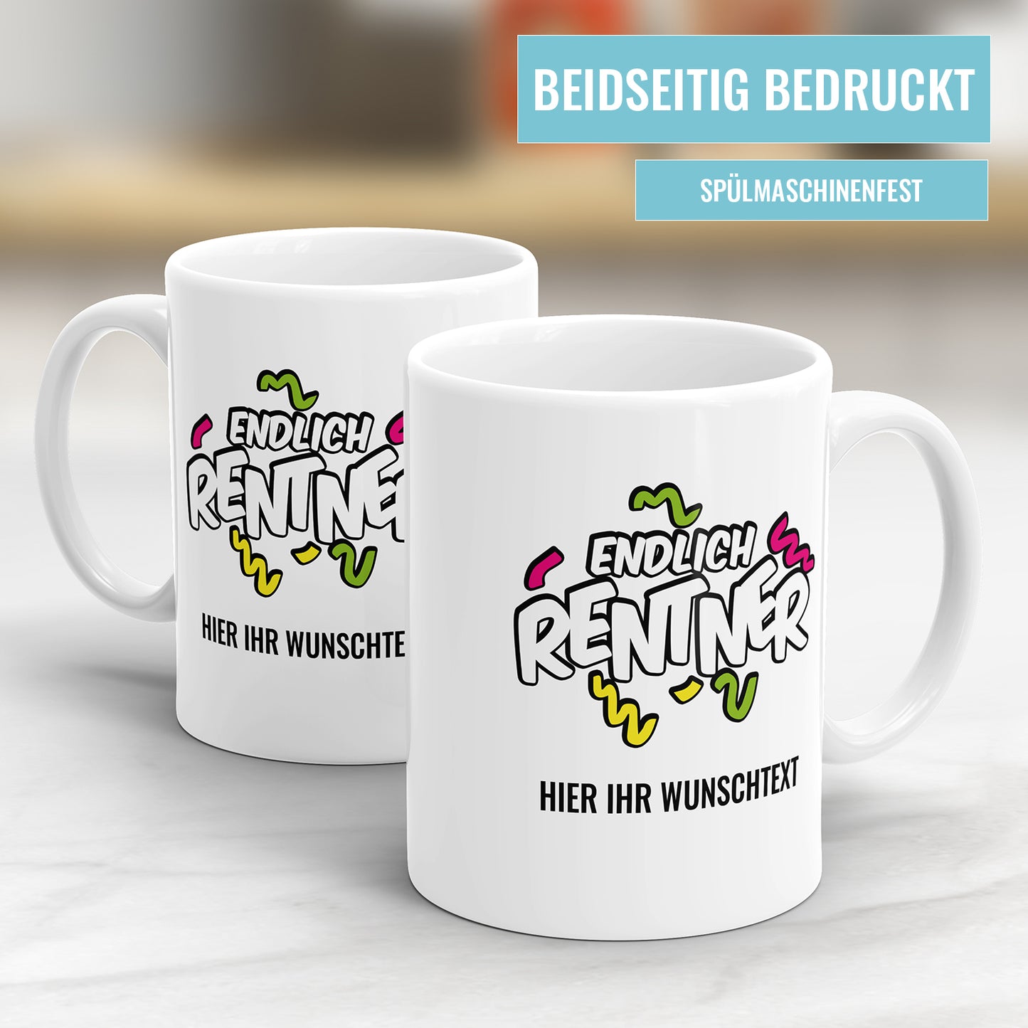 Endlich Rentner Konfetti mit Wunschtext - Personalisierte Rente Tasse - Fulima
