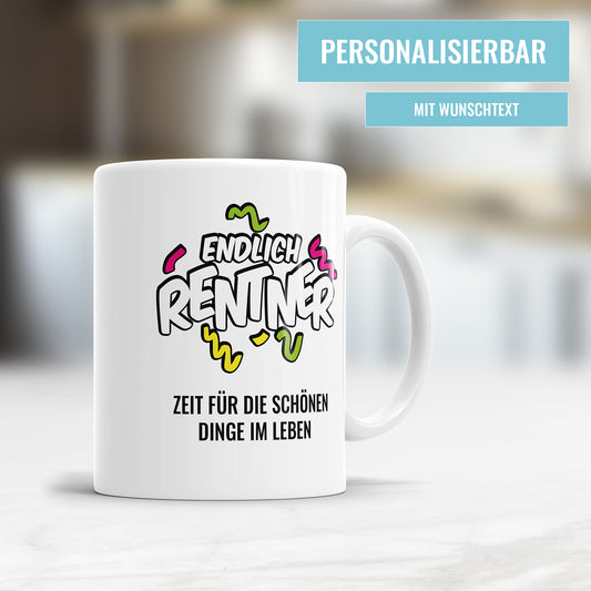 Endlich Rentner Konfetti mit Wunschtext - Personalisierte Rente Tasse - Fulima