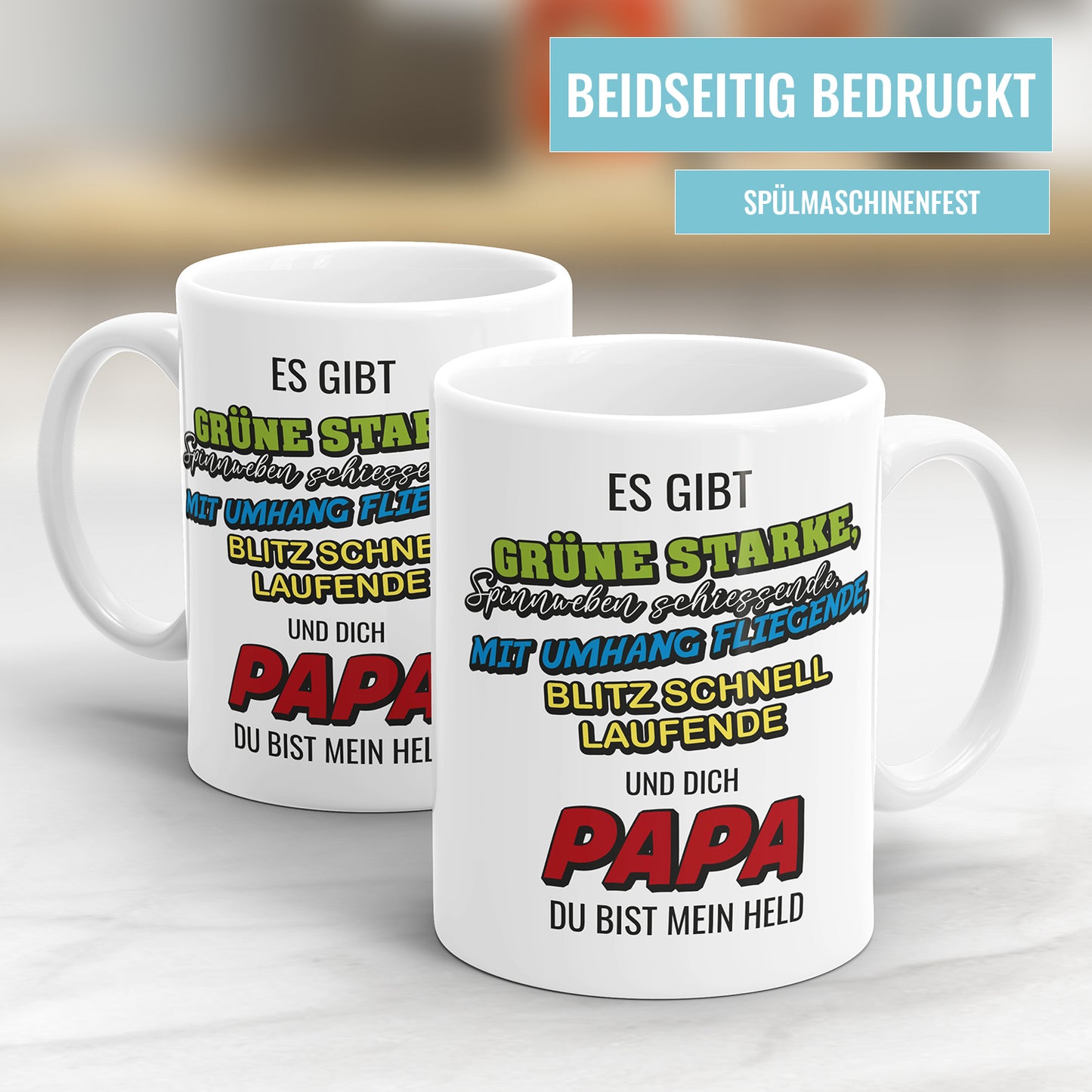 Es gibt Grüne Starke und Dich Papa - Du bist mein Held - Bester Papa Tasse - Fulima