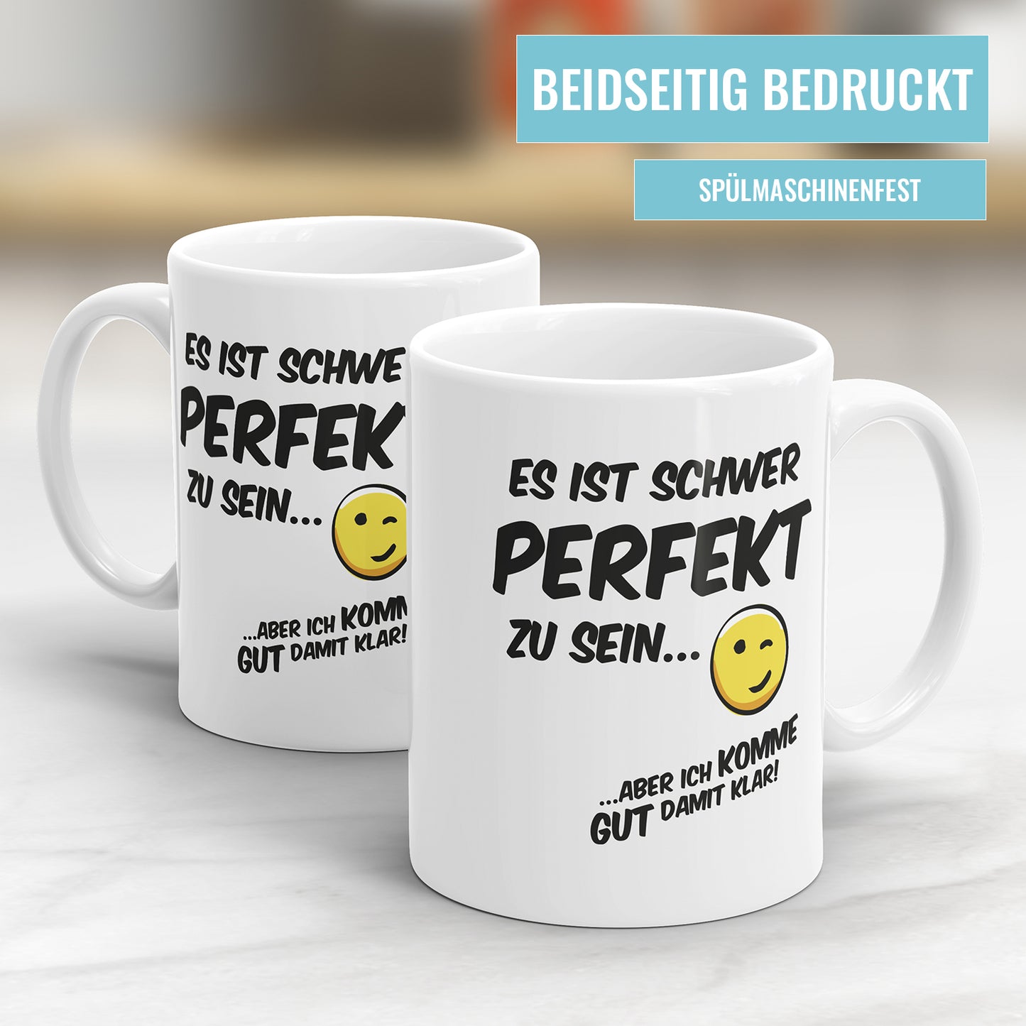 Lustige Tasse mit Spruch - "Es ist schwer perfekt zu sein, aber ich komme gut damit klar" - Geschenkidee - Fulima