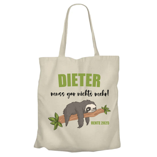 Jutebeutel Renter - Faultier - Name - muss gar nichts - Rente Geschenk Beige - Fulima
