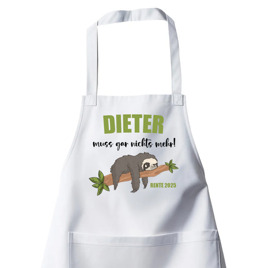 Rentner Grill- Kochschürze - Faultier - Name - muss gar nichts - Rente Geschenk Weiß - Fulima