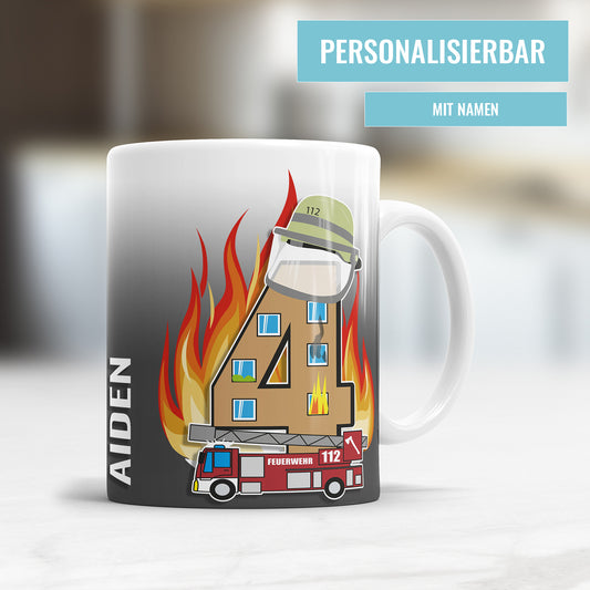 Feuerwehr Tasse zum 4. Geburtstag – Mit Namen des Geburtstagskindes - Fulima