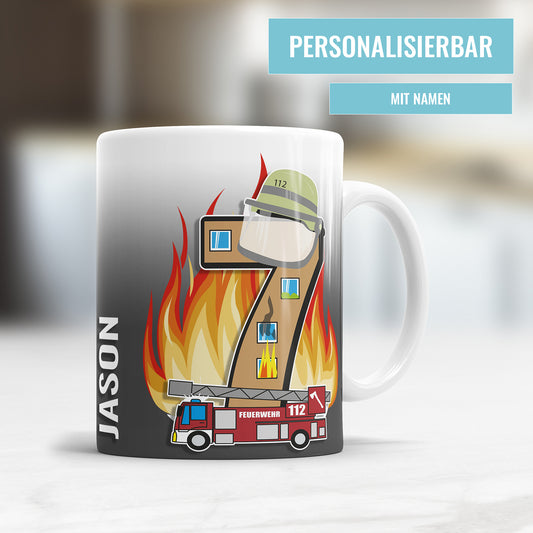 Feuerwehr Tasse zum 7. Geburtstag – Mit Namen des Geburtstagskindes - Fulima