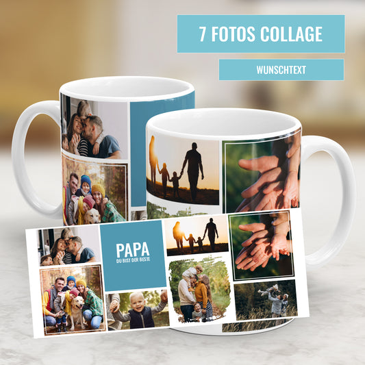 Individuelle Fototasse mit 7-Fotos-Collage und persönlichem Text - Ein einzigartiges Geschenk für jeden Anlass! - Fulima