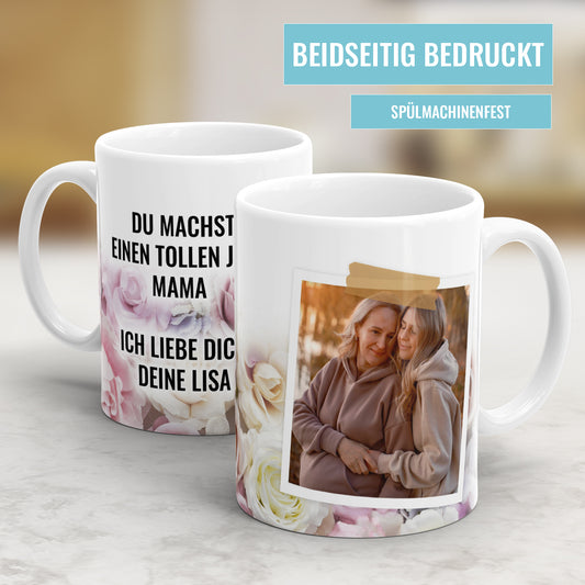 Fototasse Vorlage mit persönlichem Text Rosenmuster - Ein einzigartiges Geschenk für jeden Anlass! - Fulima