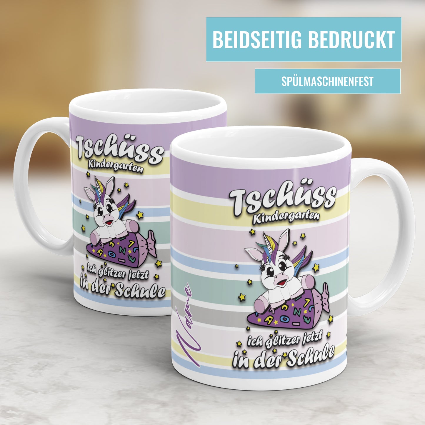 Tschüss Kindergarten ich glitzer jetzt in der Schule Einhorn - Kindertasse - Fulima