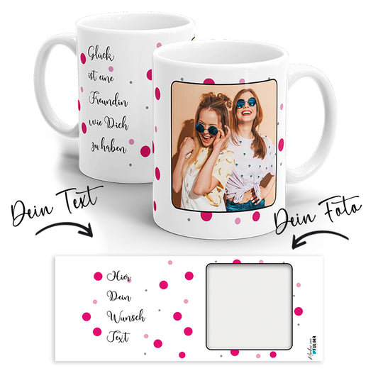 Fototasse Vorlage mit rosa Pünktchen - Ein Foto - Wunschtext - Fulima
