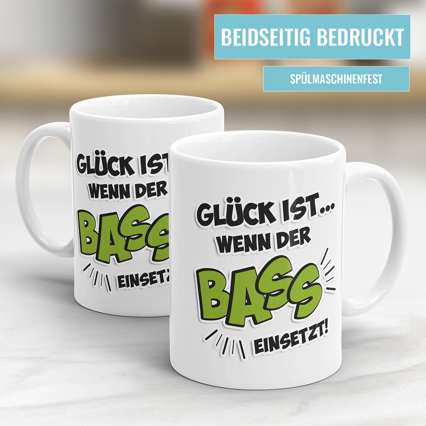 Glück ist wenn der Bass einsetzt Musiker Sprüche Tasse - Fulima