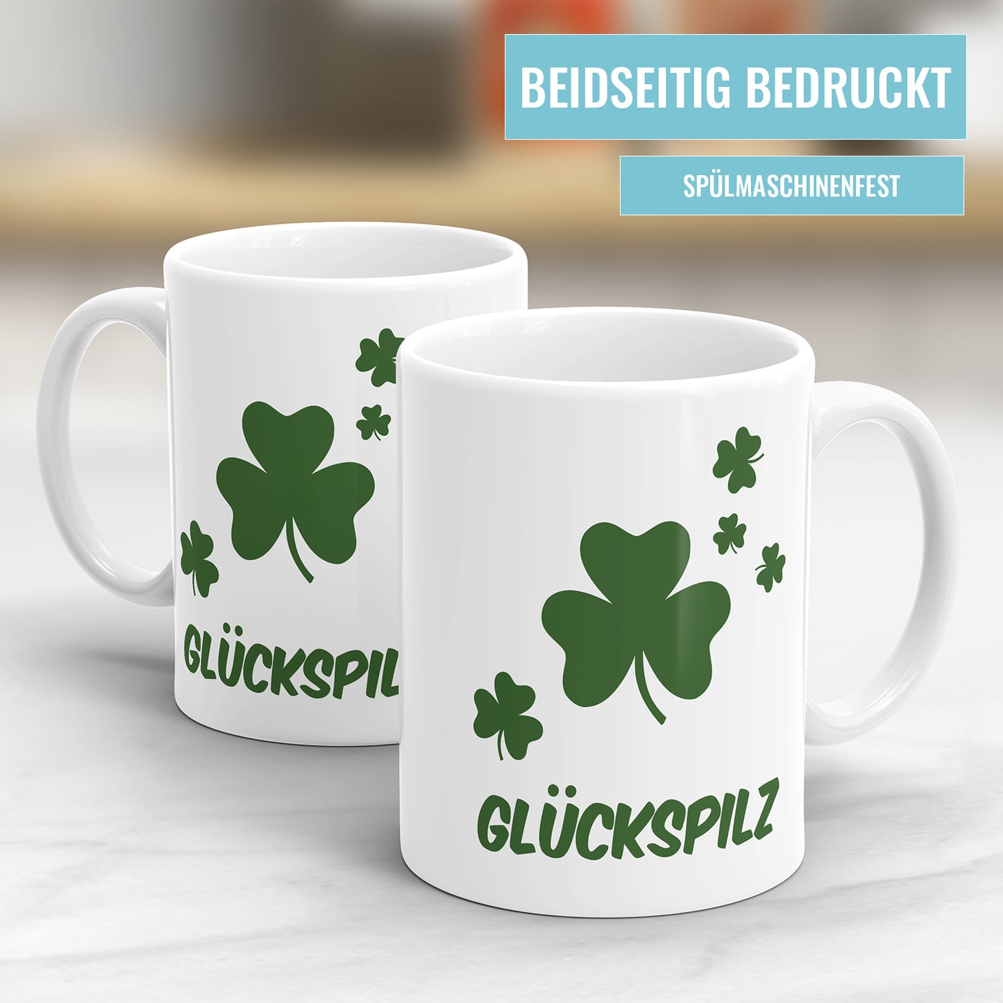 Tasse "Glückspilz" - Mit Kleeblättern - Geschenkidee - Fulima