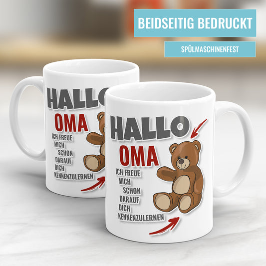 Hallo Oma ich freue mich schon dich kennen zulernen - Tasse für werdende Oma - Fulima
